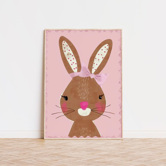 Adorable Bunny Poster Pastel Wall Art For Kids Room Nursery Decor Print Baby Gift