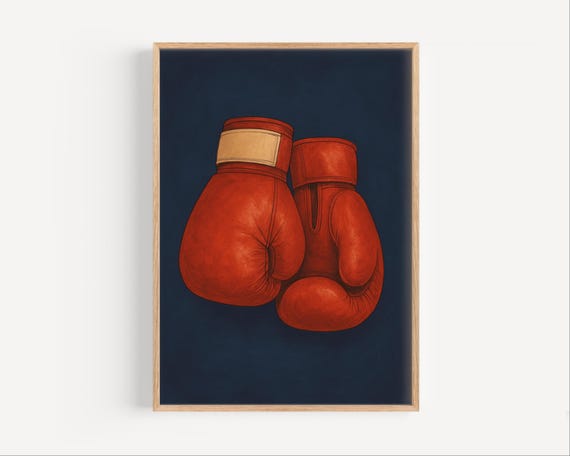 Boxing Gloves Wall Art Print Sports Room Decor For Boys Red Poster Nursery Artwork Playroom Fighter Theme