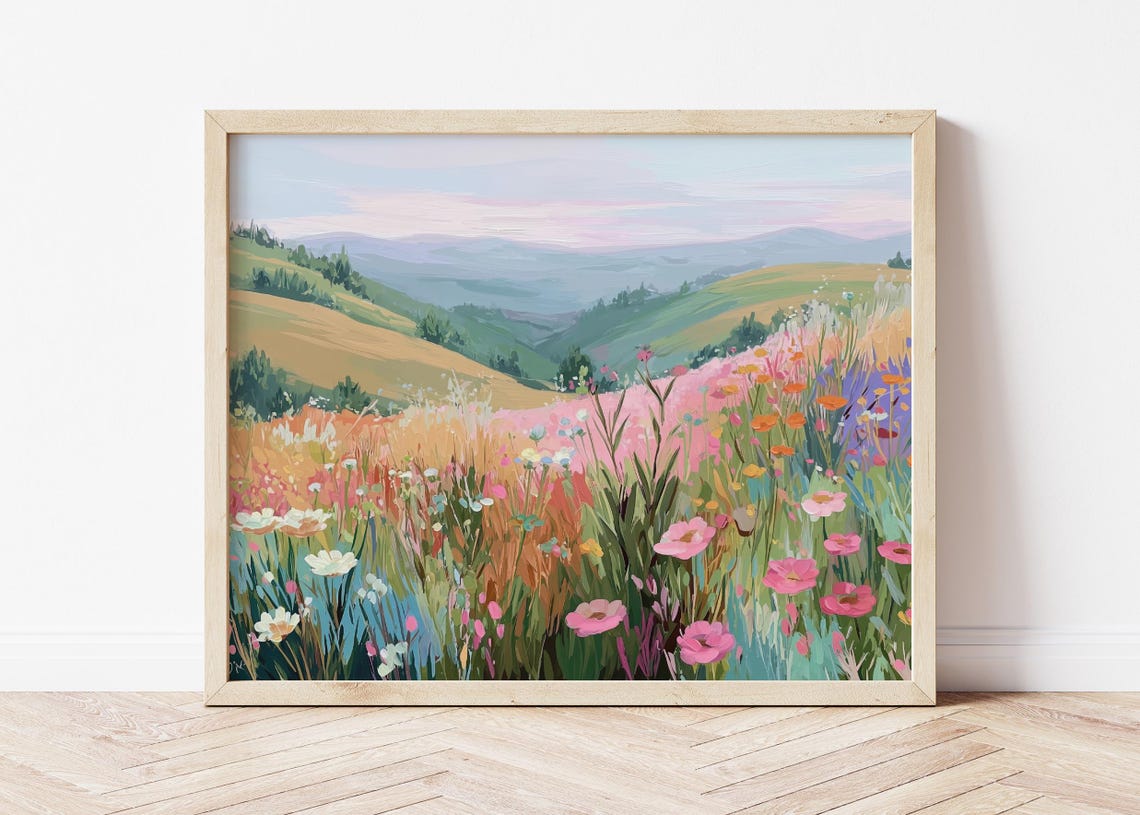 Colorful Wildflower Meadow Rolling Hills Summer Landscape Poster