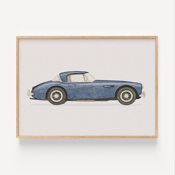 Austinhealey 3000 Retro Car Poster Watercolor Boys Room Wall Art Classic British Vehicle Vintage Decor Nursery