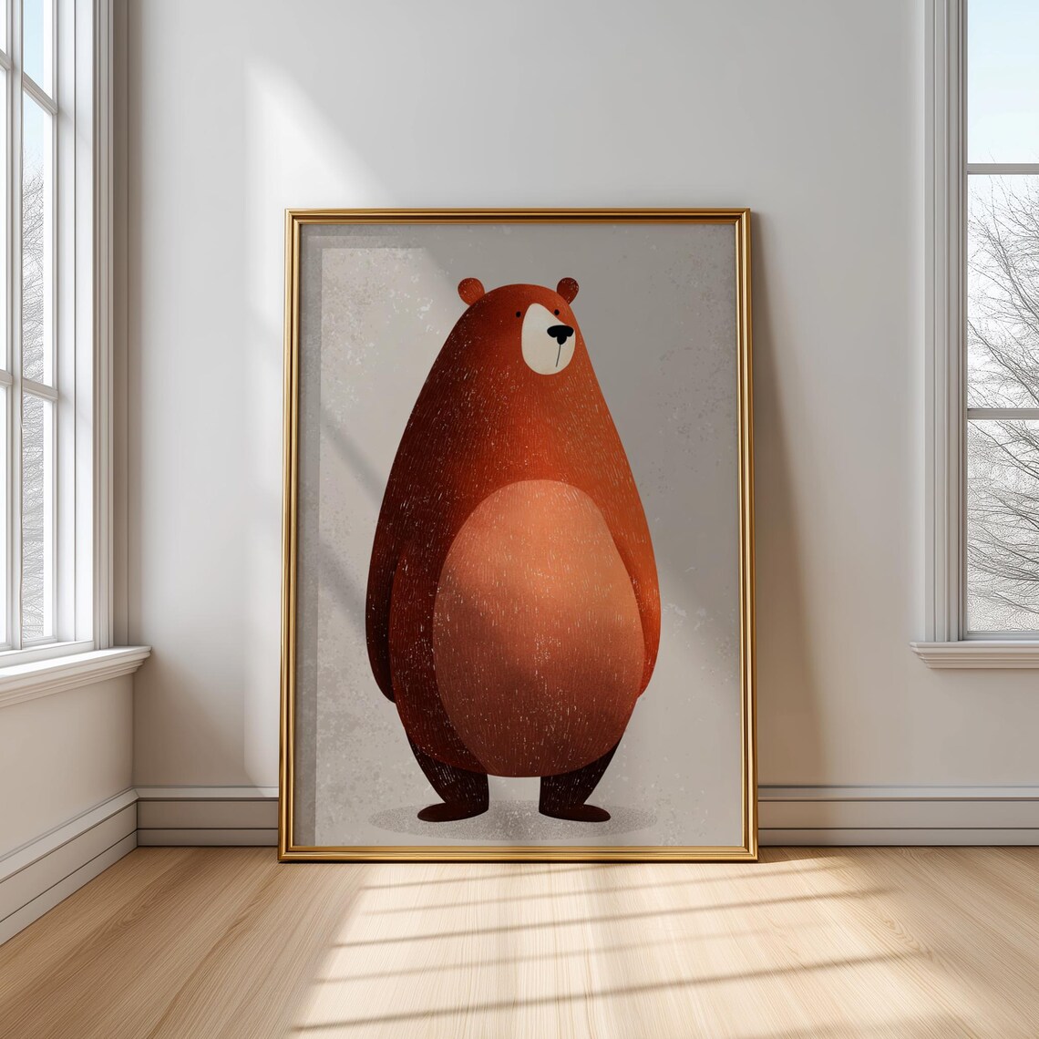 Chubby Brown Bear Standing Upright Vintage Forest Animal Art Print