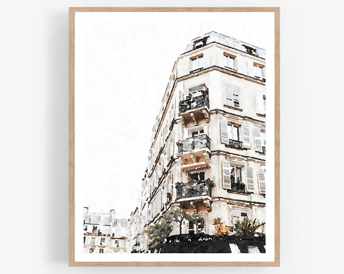 Paris Haussmann Building Watercolor Balconies Street View Poster