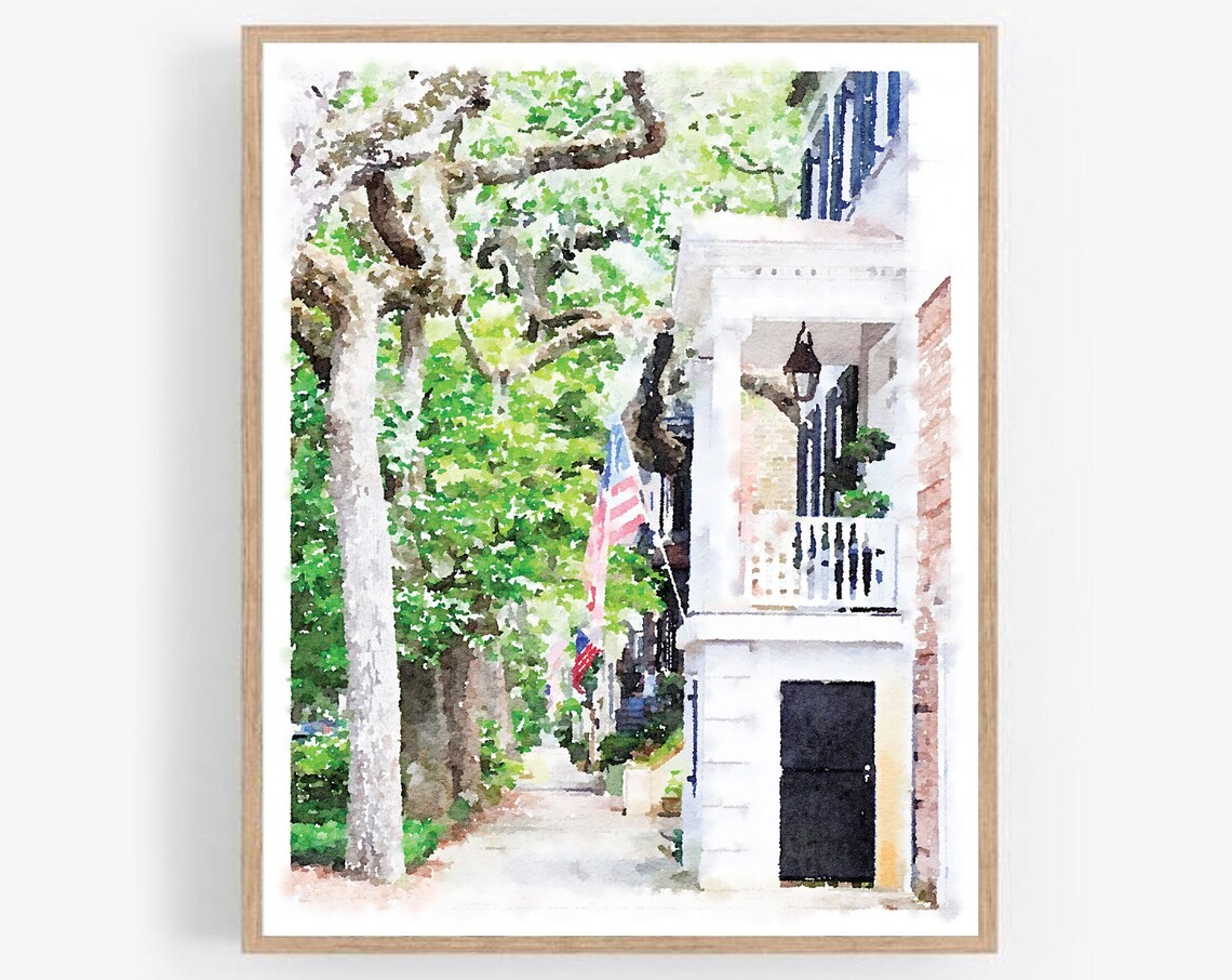 Savannah Georgia Historic Live Oak Street Southern Watercolor Wall Art
