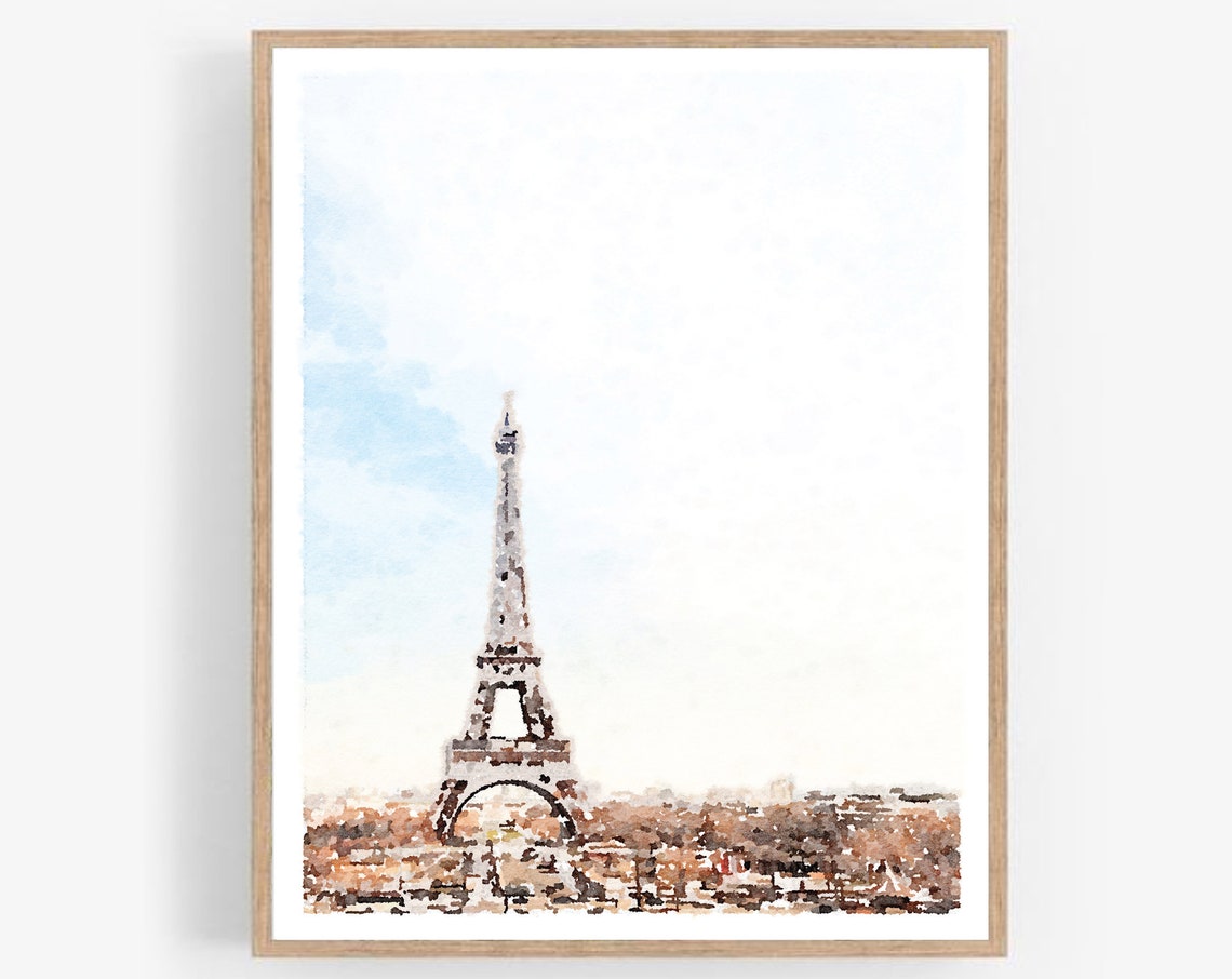 Eiffel Tower Paris Watercolor Minimal Soft Blue Travel Poster