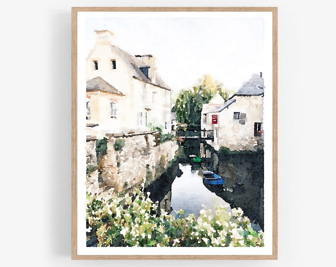 Normandy France Bayeux Country Village Town Cityscape Wall Art Old World Rustic Farmhouse Decor French Landscape Print Painting