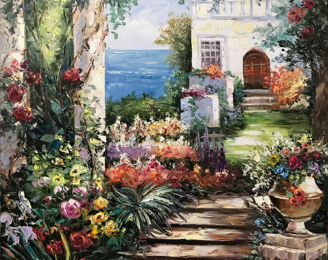 Positano Coast Oil Painting, Amalfi Coast Art Print