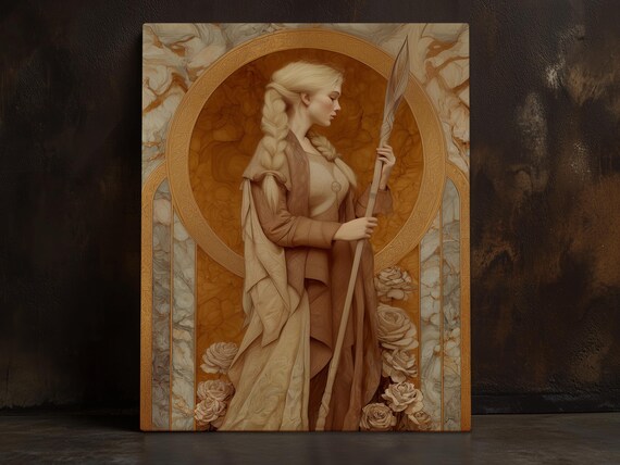 Freyja Norse Goddess of Love and War Golden Spear Art Nouveau Poster