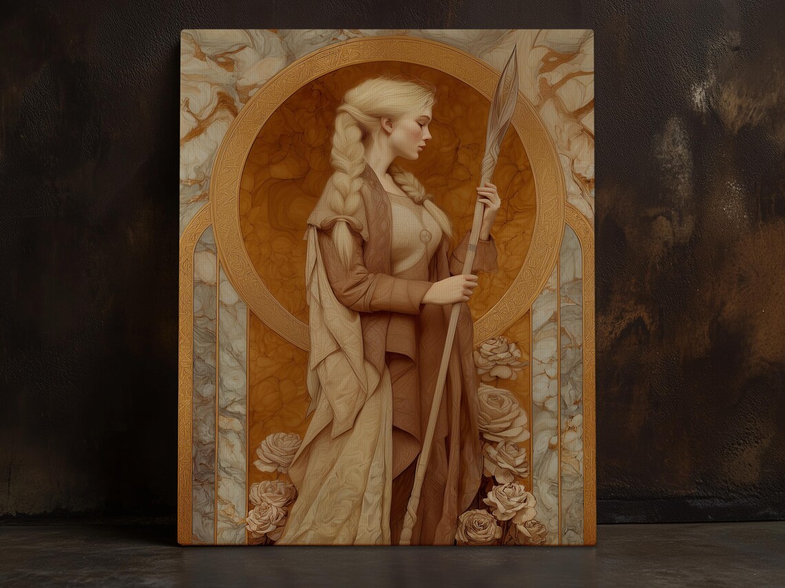 Freyja Norse Goddess of Love and War Golden Spear Art Nouveau Poster