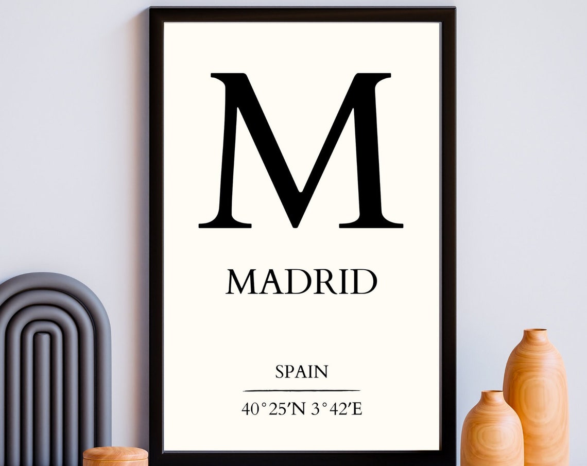 Madrid Spain Coordinates Letter M Minimalist City Travel Wall Poster