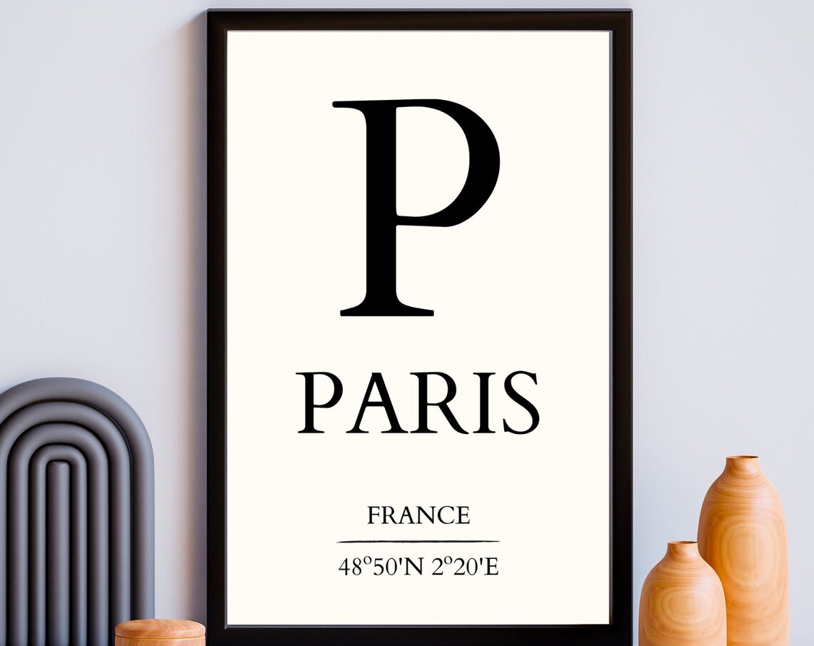 Paris France Coordinates Letter P Minimalist City Travel Wall Poster