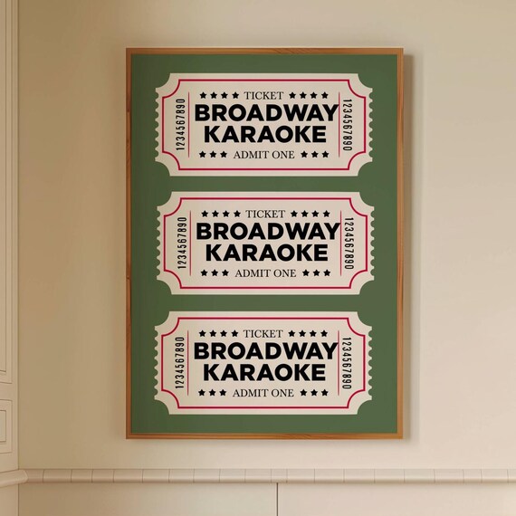 Broadway Karaoke Admit One Ticket Stub Trio Green Retro Theatre Art Poster