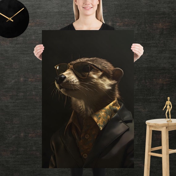 Cute Otter With Sunglasses Poster Fancy Animal Art Cool Painting