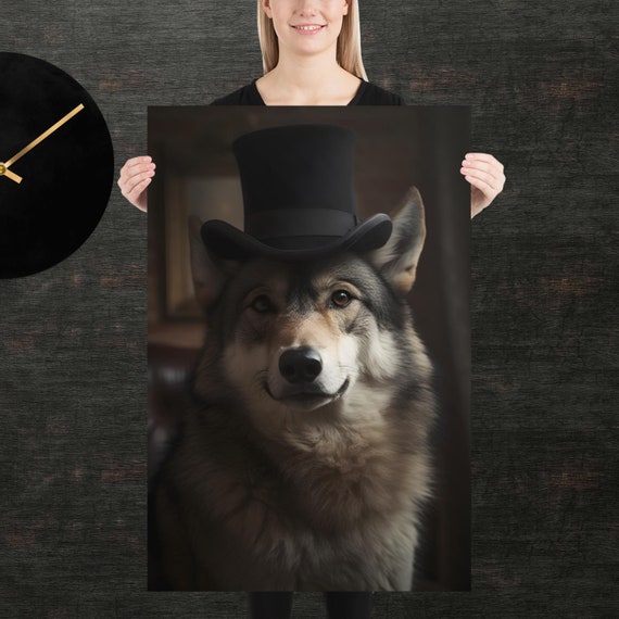 Tophat Wolf Cute Animal Poster Fancy Portrait Unique Art