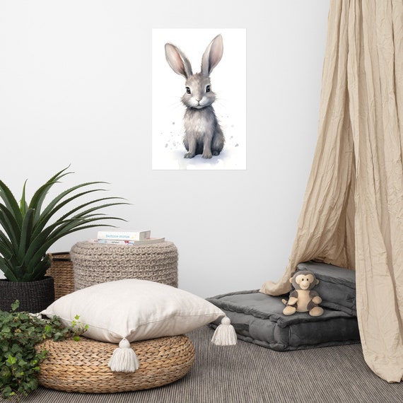 Cute Rabbit Poster Baby Art Nursery Watercolor Adorable Animal Childrens Room Wall