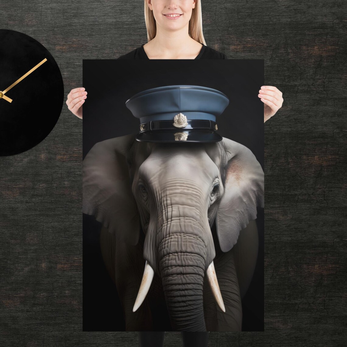 Police Officer Elephant Portrait Funny Animal Hat Gift Poster