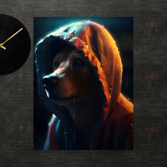 Bear In Raincoat Poster Art Wall Print Funny Animals Clothed Animal Cute