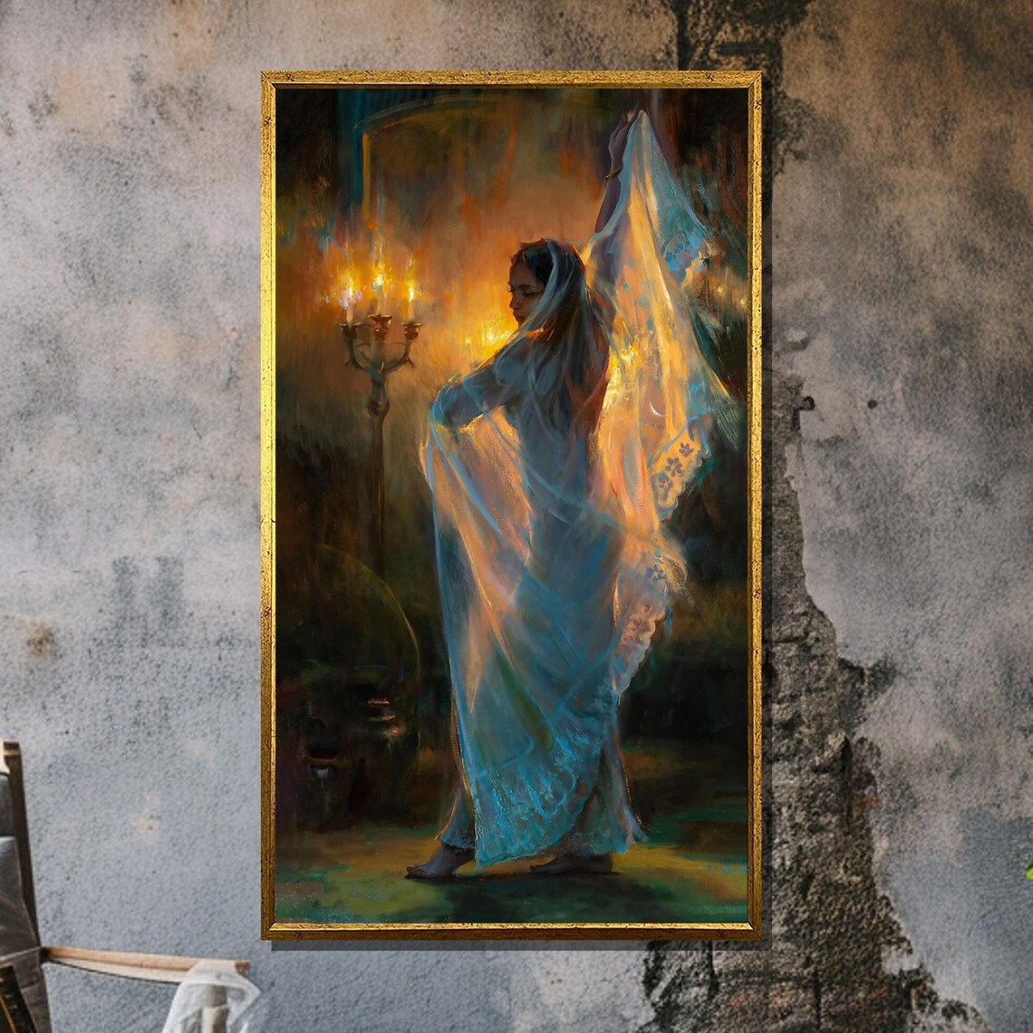 Elegant Flamenco Dancer Candlelight Spanish Gown Painting Art Poster