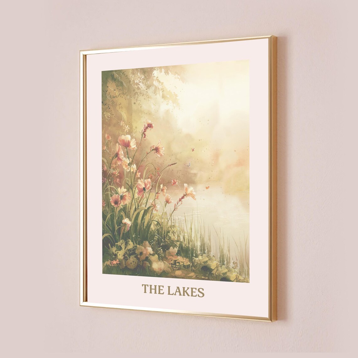 The Lakes Golden Wildflower Lakeside Painting Scenic Wall Poster