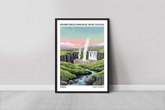Iceland Golden Circle Art Print Gullfoss Waterfall Geysir Landscape