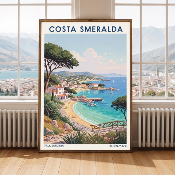 Turquoise Adriatic Coast Print Coastal Town Illustration Italian Travel Art