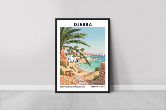 Djerba Tunisia Travel Poster Mediterranean Island Beach Coastal Decor