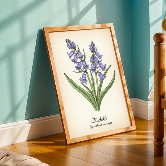 Bluebells Botanical Art Print Vintage Watercolor Illustration