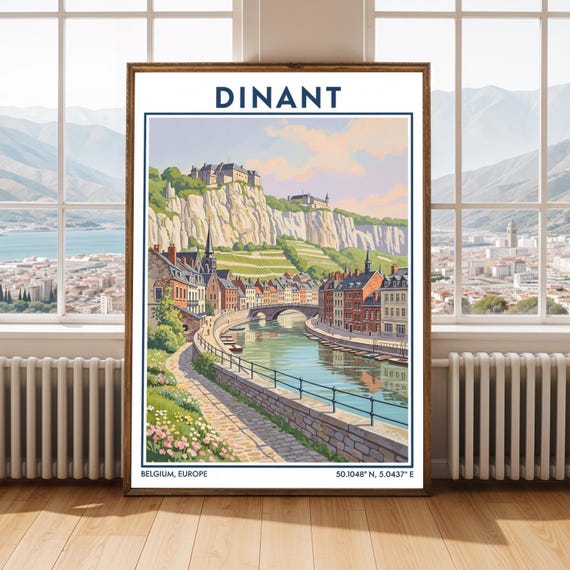 Dinant Belgium Travel Poster European Canal Art Print