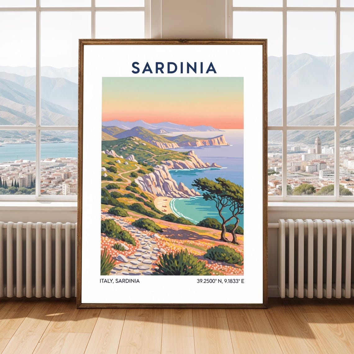 Sardinia Italy Sunset Island Cliffs Turquoise Coast Travel Poster