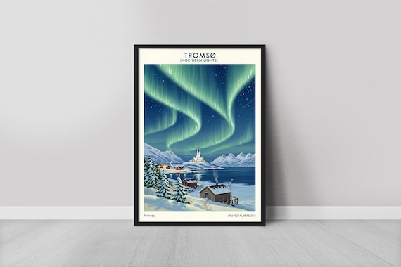 Tromso Northern Lights Norway Arctic Winter Snowy Cabin Poster