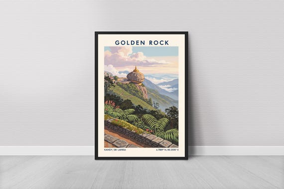 Kanda Rock Sri Lanka Travel Poster Vintage Wall Art Print