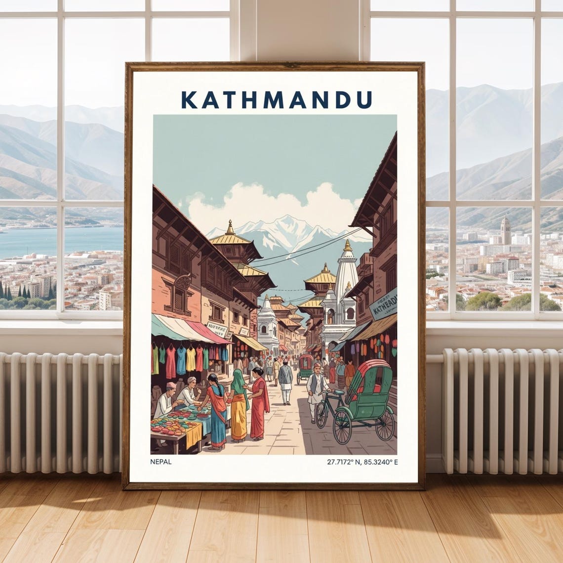 Kathmandu Nepal Himalayas Old Town Colorful Market Travel Poster
