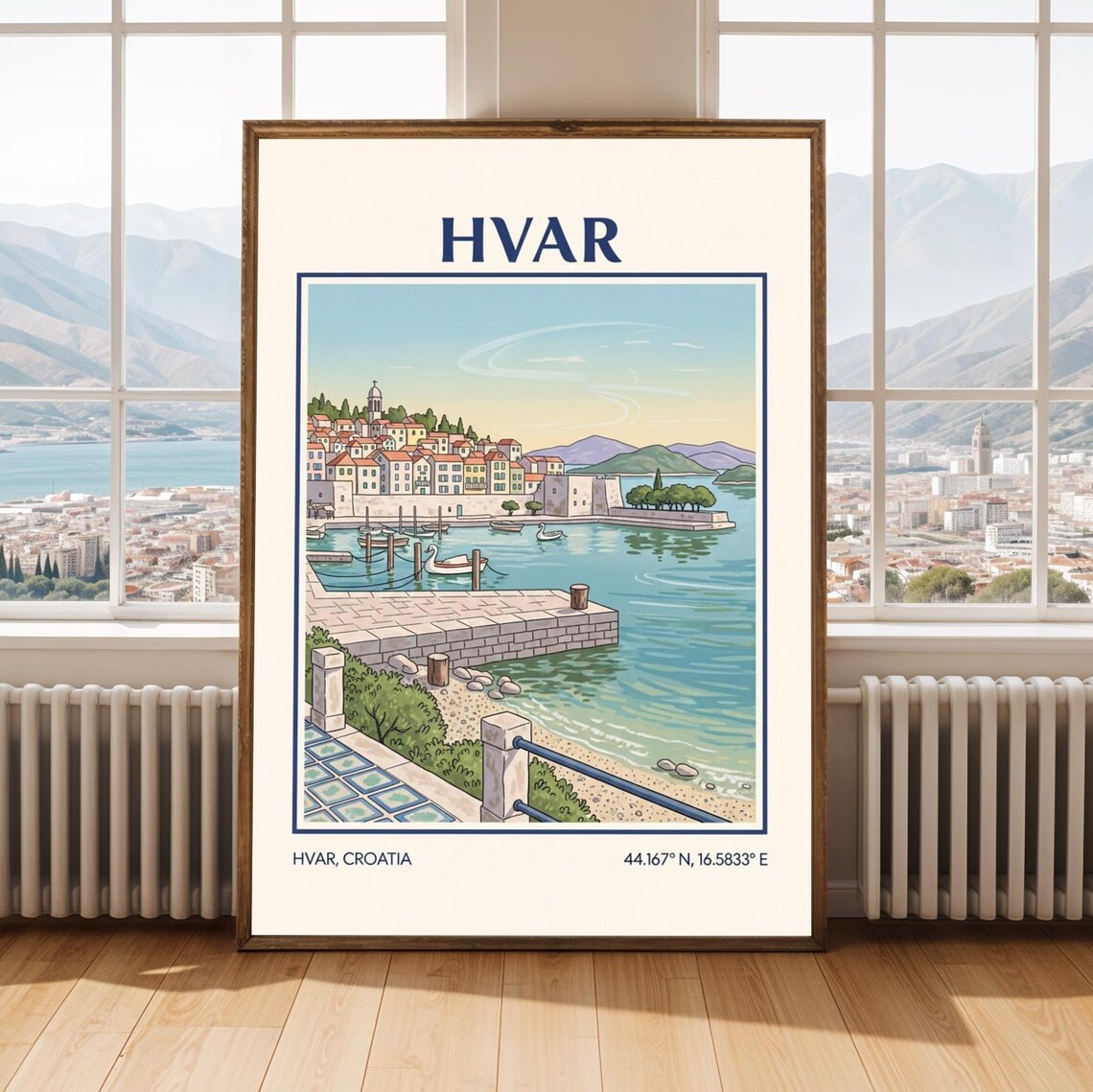 Hvar Croatia Island Old Town Harbor Vintage Adriatic Travel Poster