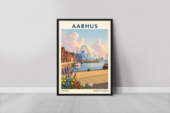 Aarhus Denmark Art Print Pastel Scandinavian Harbor Cityscape