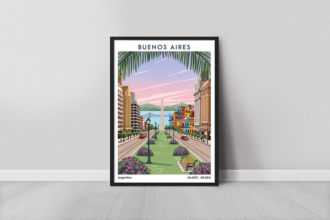 Buenos Aires Argentina Obelisk Colorful Sunset Travel Poster