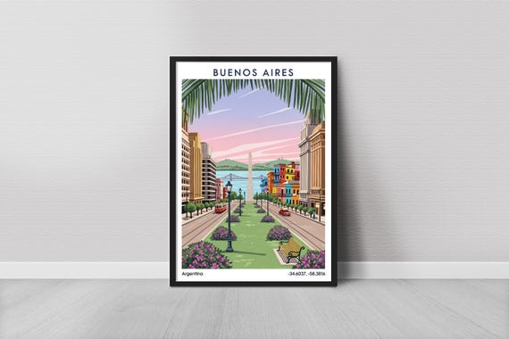 Buenos Aires Art Print Minimalist Travel Style Multicolored Skyline With Green Park Argentina