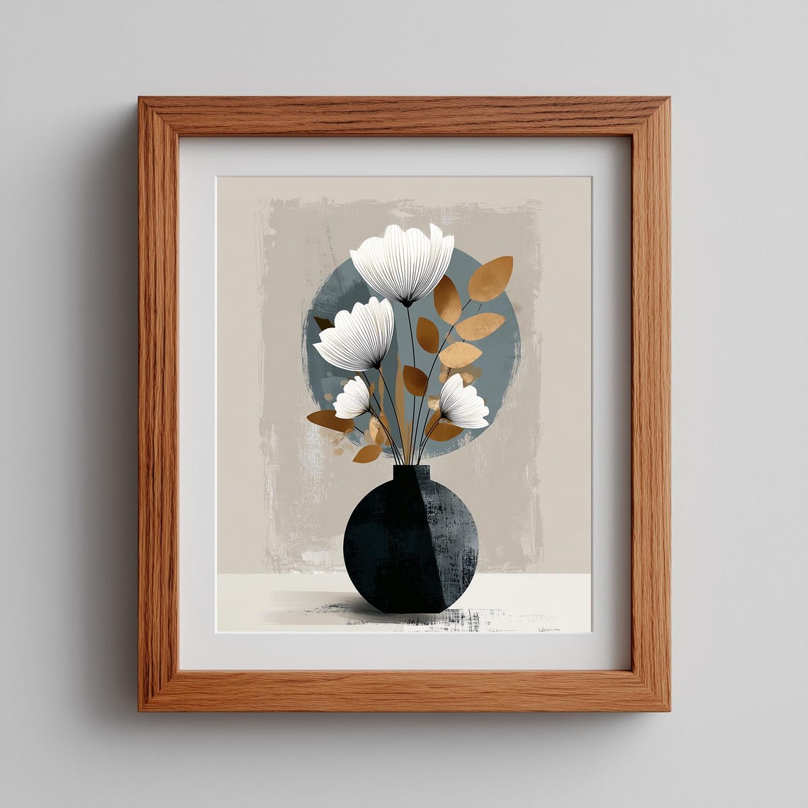 Minimalist Floral Boho White Blooms Black Vase Modern Decor Art Poster