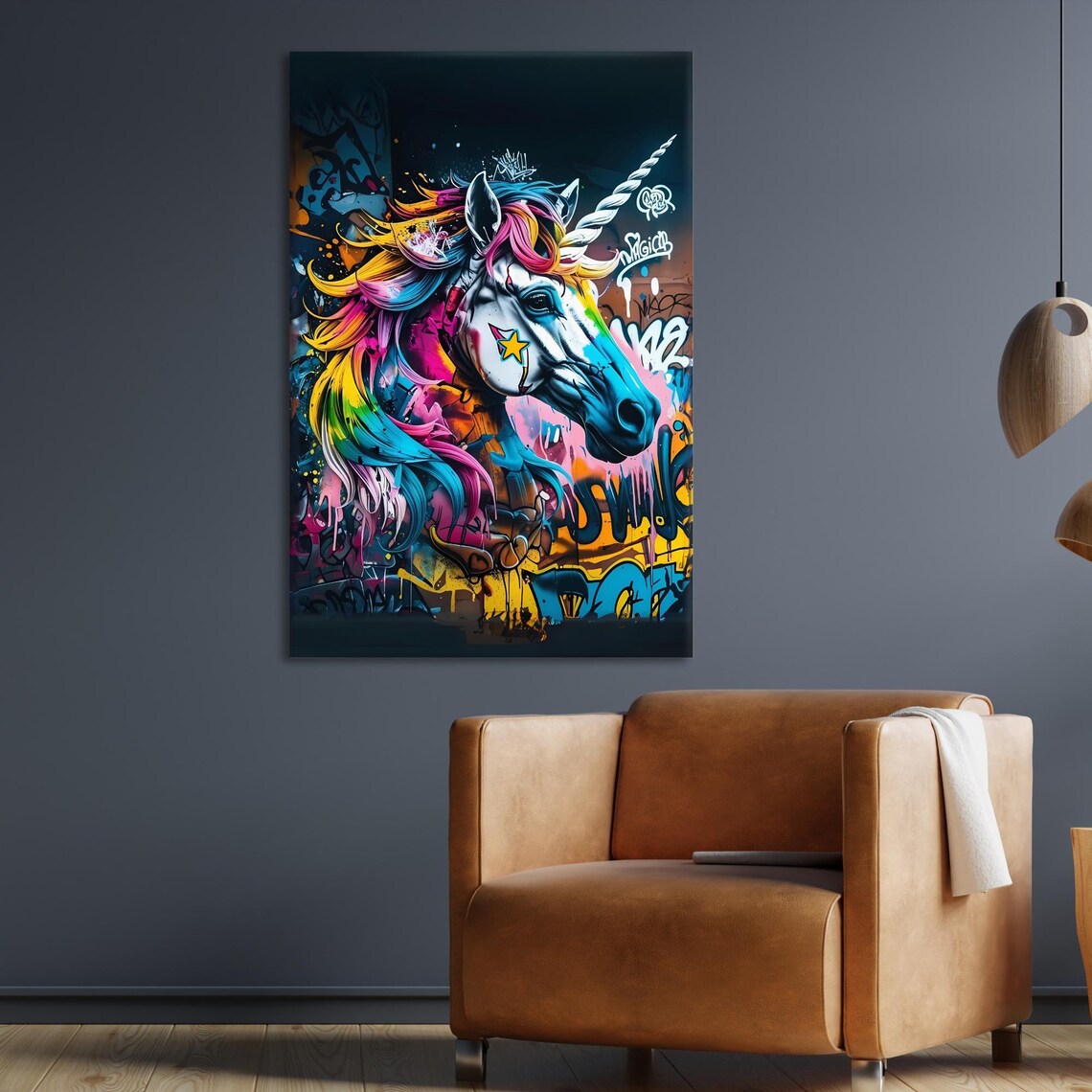 Magical Rainbow Unicorn Graffiti Art Colorful Street Art Decor