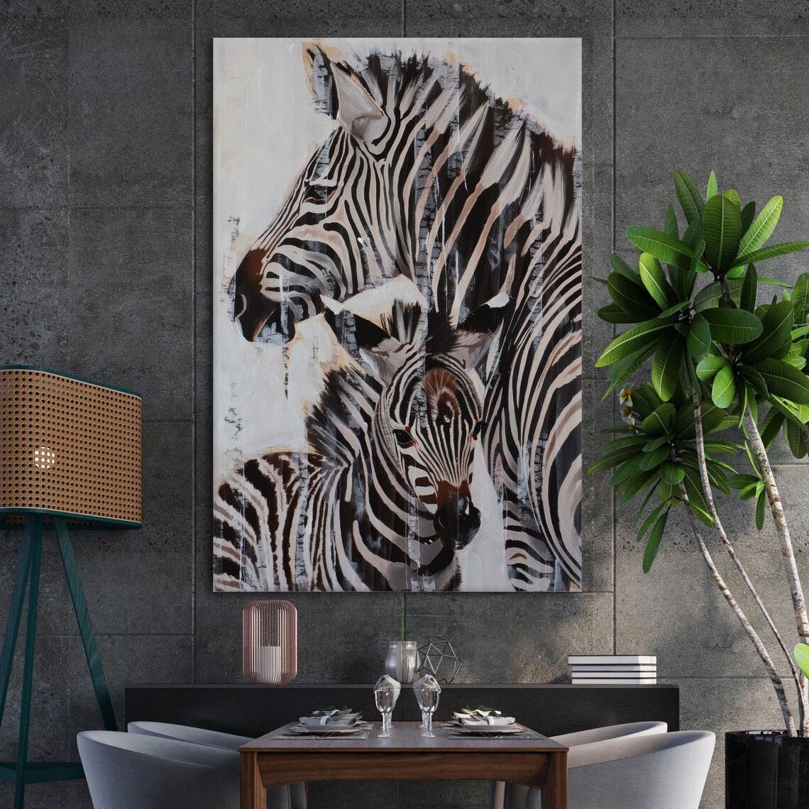 Zebra and Foal Mother Baby Black White Striped Wildlife Poster