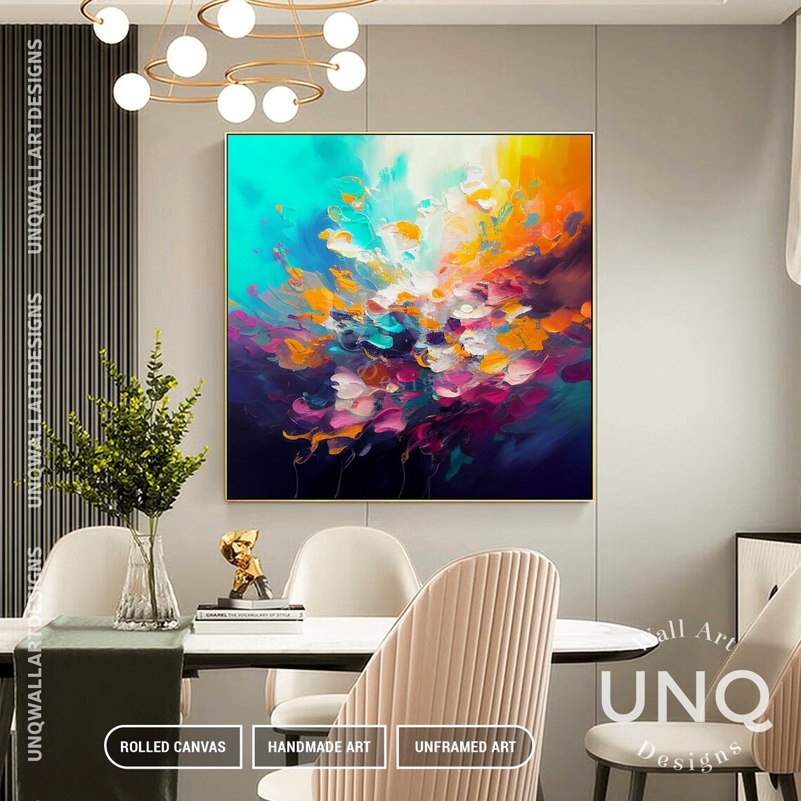 Colorful Abstract Floral Burst Explosion Oil Painting Turquoise Poster - Image 3