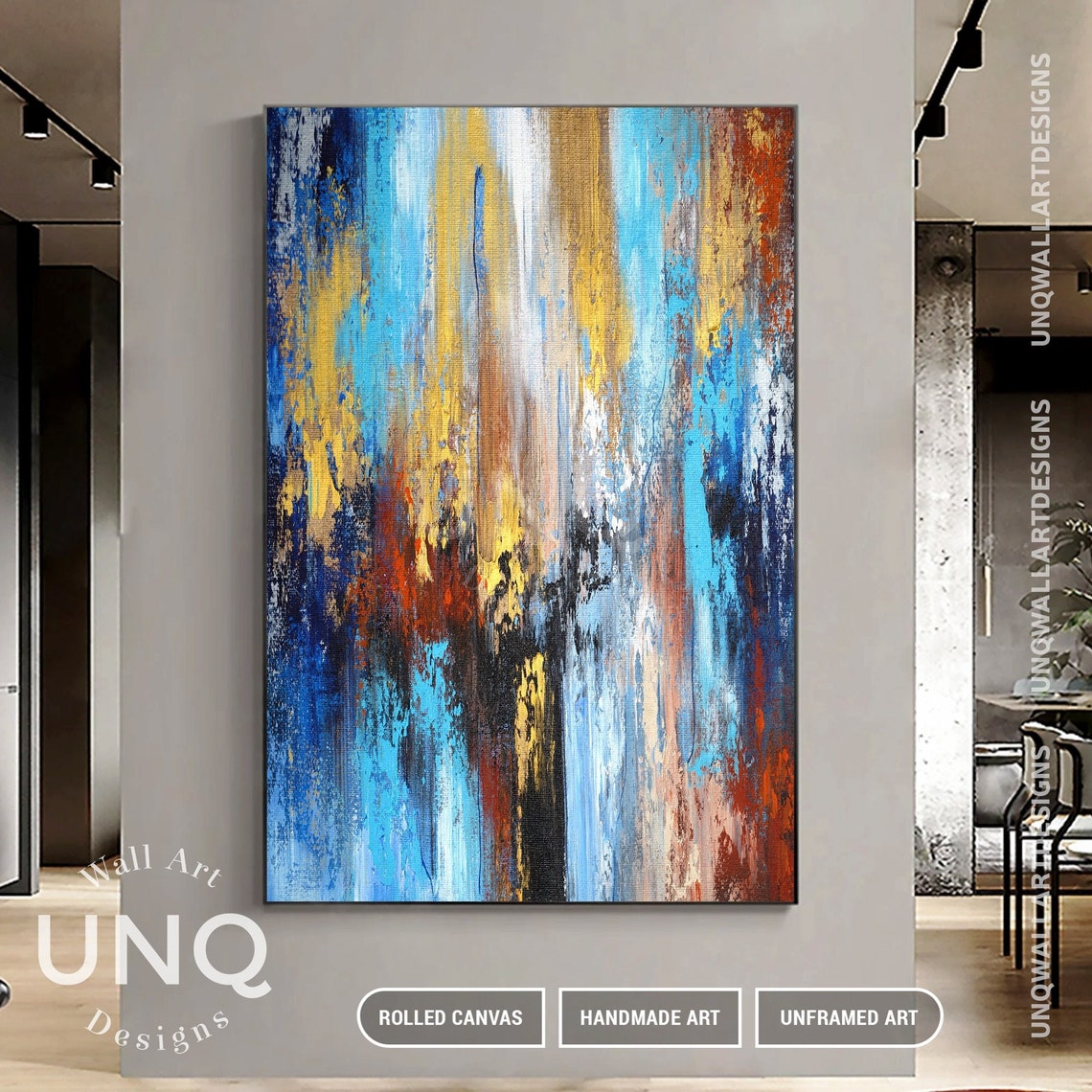 Blue Gold And Rust Heavy Texture Large Modern Abstract Painting Poster - Image 7