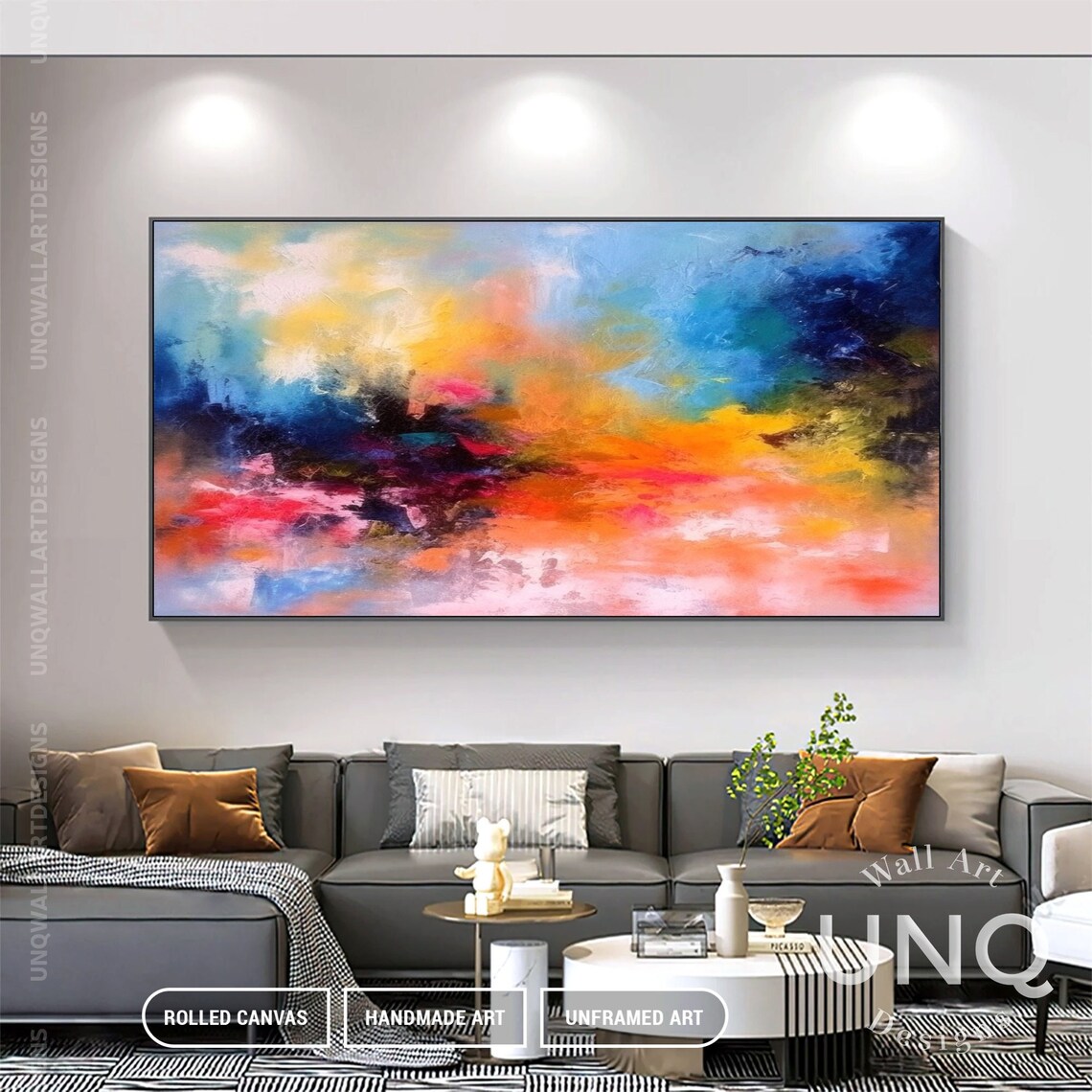 Colourful Blue Orange Abstract Art Extra Large Painting For Bedroom Fancy Wall Art For Modern Decor Bedroom Art Custom Art Gift - Image 7