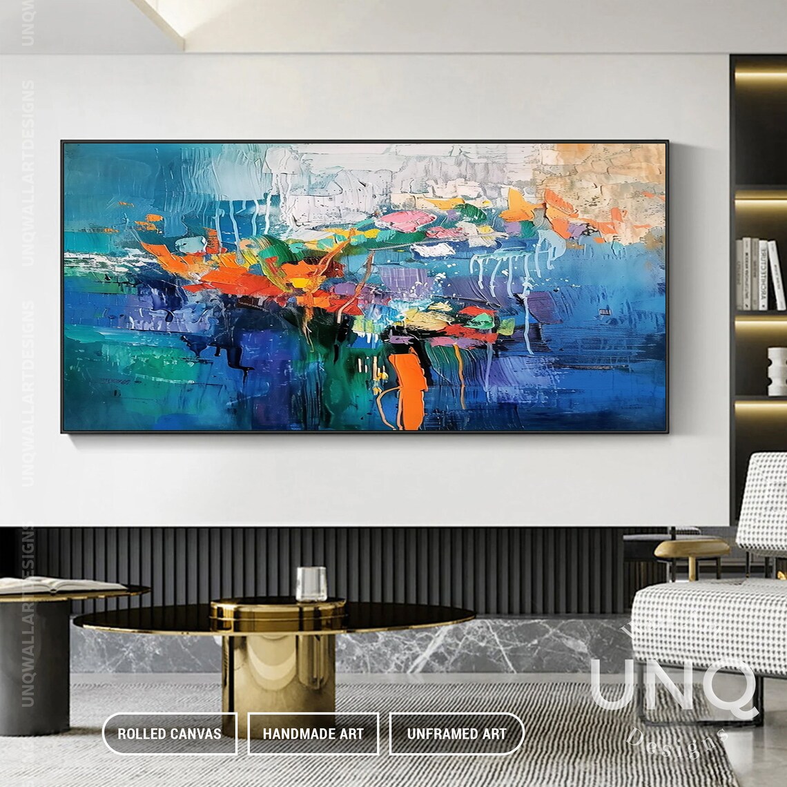 Orange Red Bouquet On Blue Vase Abstract Modern Floral Art Poster - Image 7