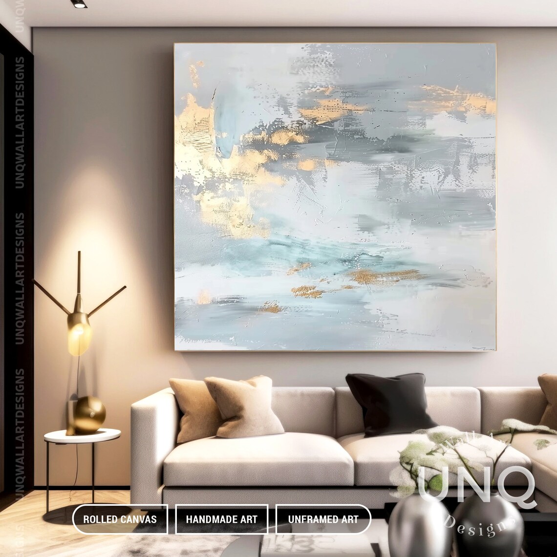 Contemporary Luxury Grey Gold Gift For Wall Extra Large Minimal Fine Decor Idea Oversized Unframed Silver Wall Art Gift For Her - Image 3
