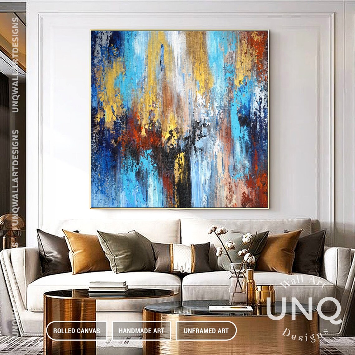 Modern Blue Gold Blue And Gold Art Navy Blue Art Heavy Textured Wall Decor Abstract Marble Wall Art Contemporary Art - Image 6
