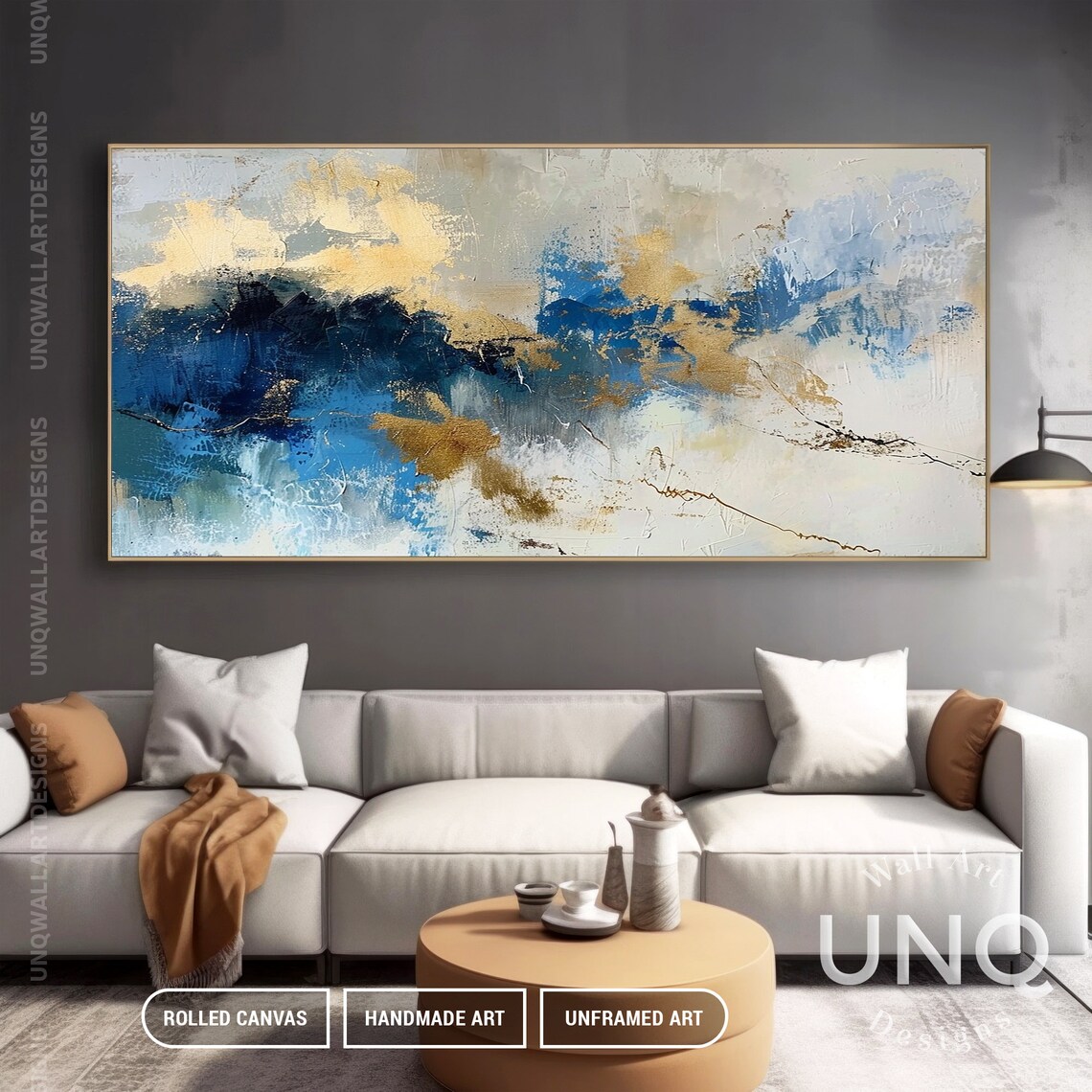 Navy Blue Gold And Cream Waves Modern Luxury Abstract Art Poster - Image 7