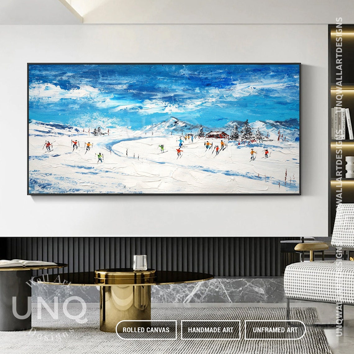 Original Ski Sport Acrylic Painting On Modern Oil Texture Wall Art Skier On Snowy Mountain Art Personalized Gift Home Deco - Image 6