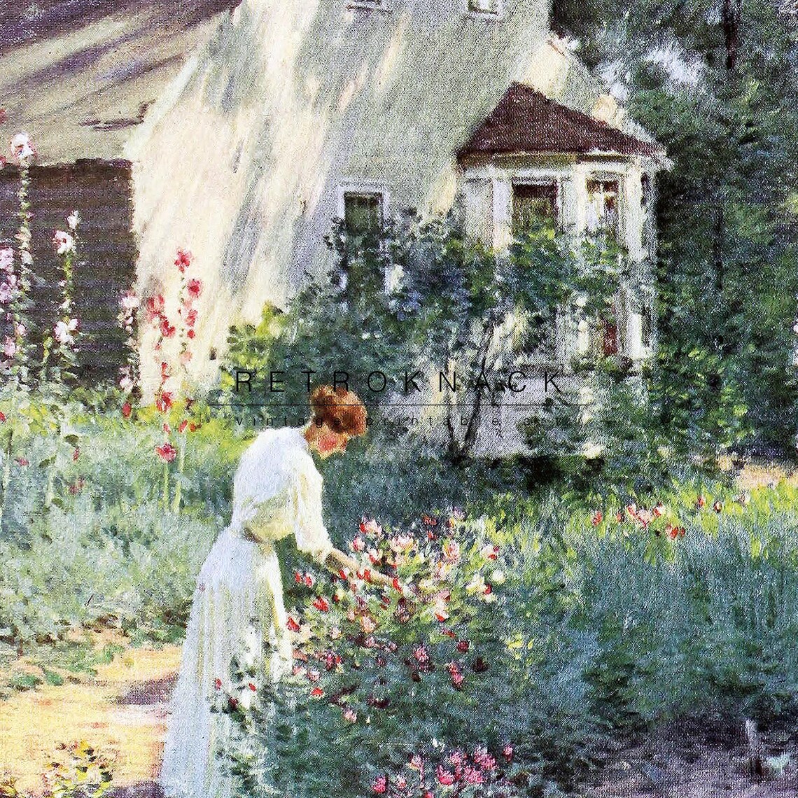 French Impressionist Cottage Garden Painting Flower Woman Poster - Image 2