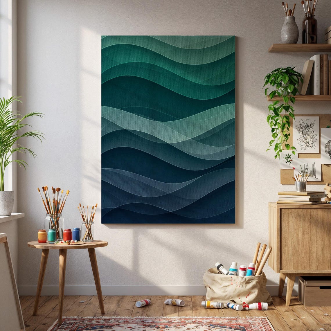 Blue Ocean Waves Layered Abstract Calming Coastal Art Poster