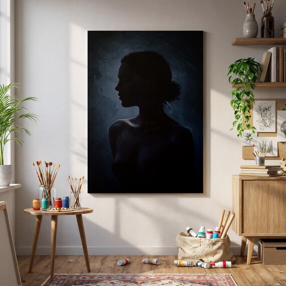 Dark Woman Silhouette Profile Shadow Moody Minimalist Art Poster
