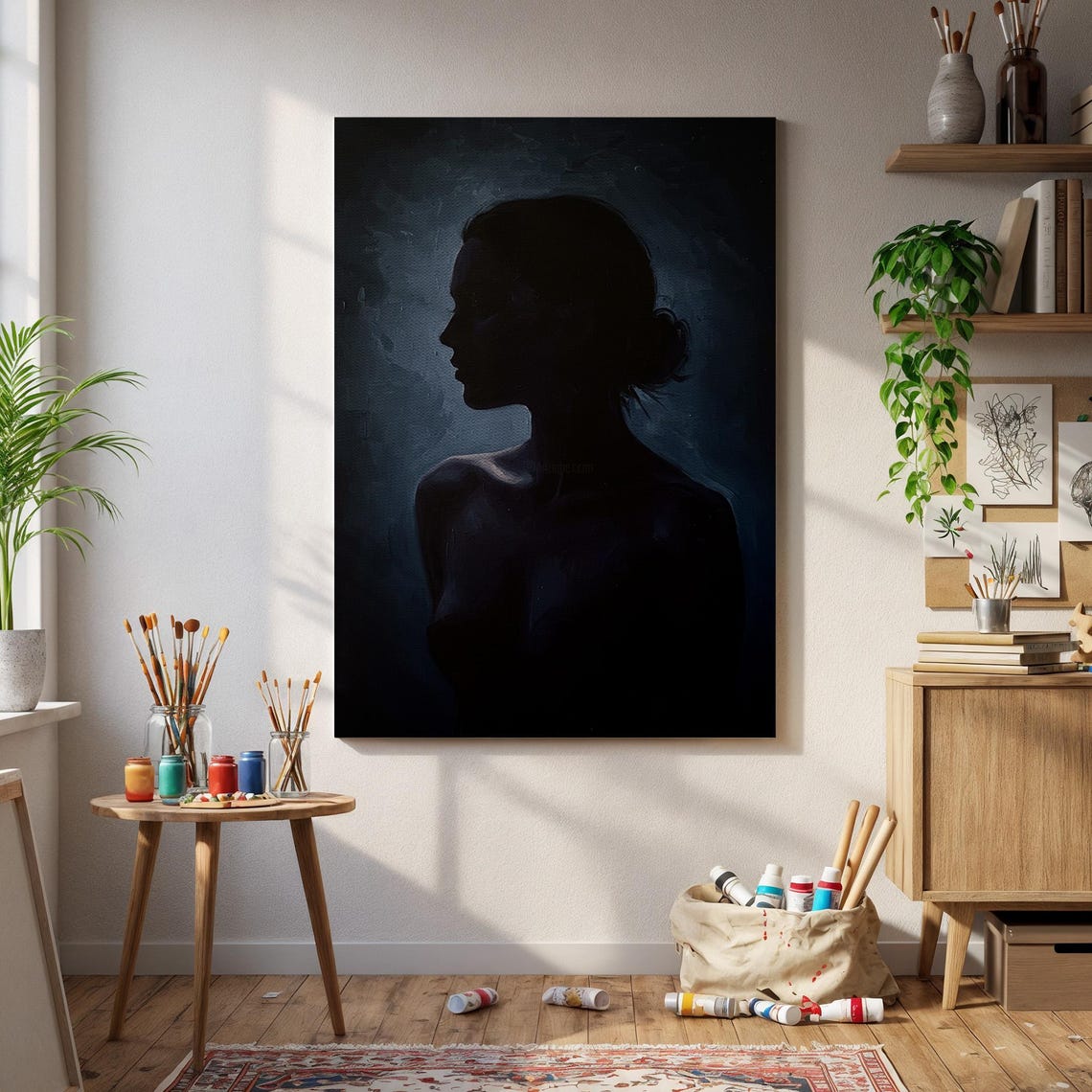 Dark Woman Silhouette Profile Shadow Moody Minimalist Art Poster